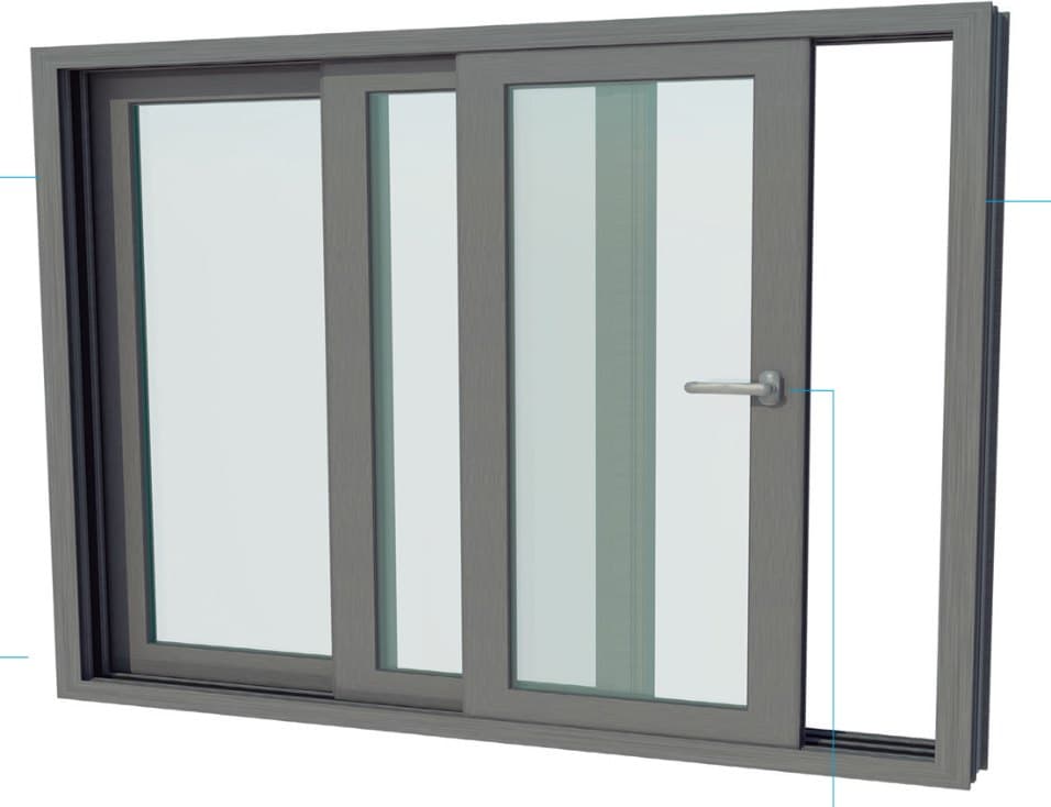 Ventana de tres hojas armada, vista exterior