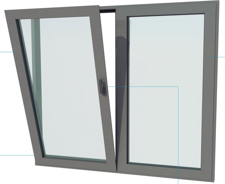 Ventana de dos hojas armada, una en posición oscilo